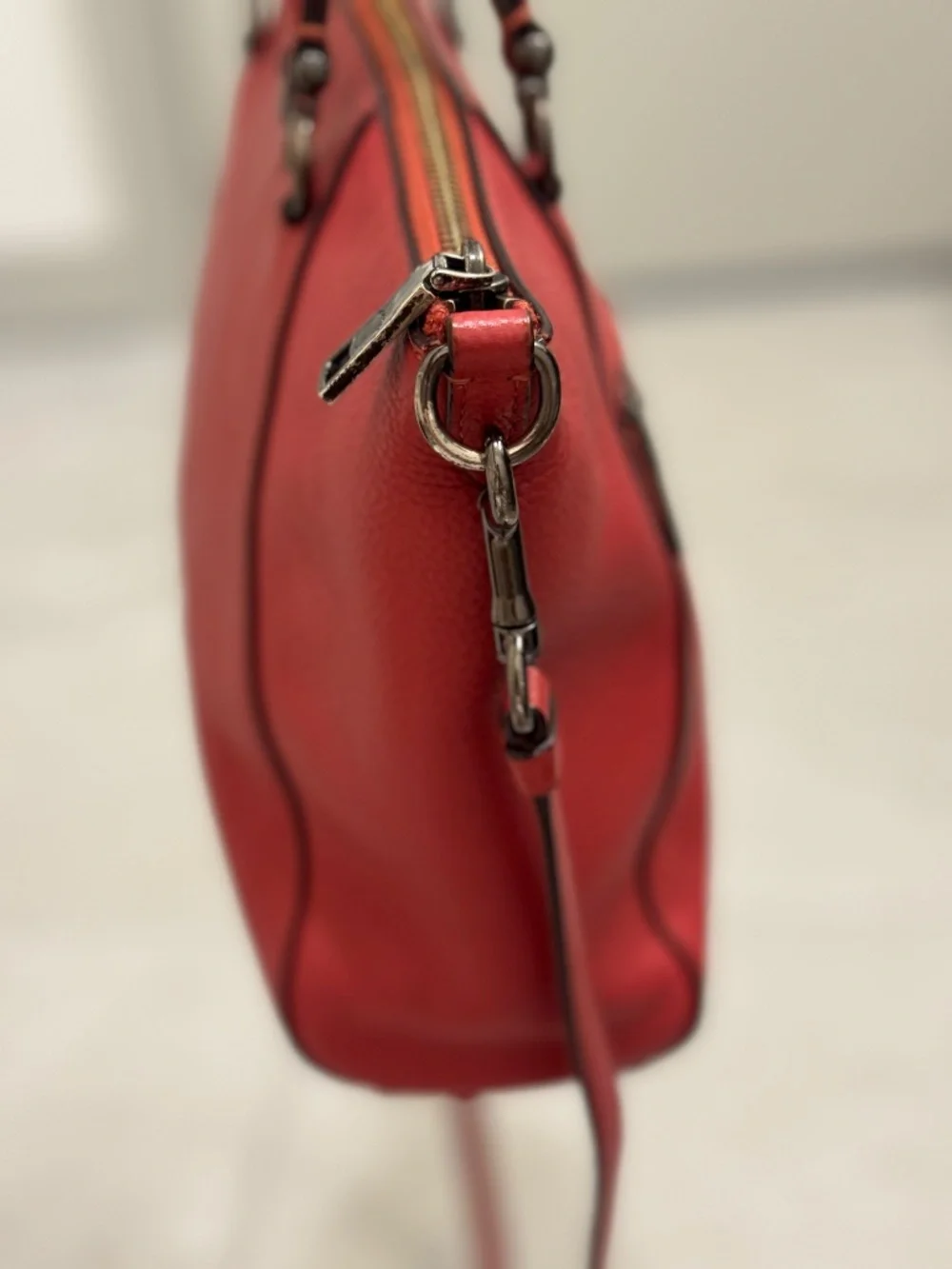 Coach Orange Red Pebbled Leather Prairie Satchel Crossbody Bag with Dust Bag - Picture 7 of 14